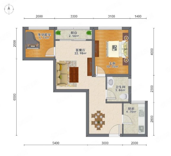 2室2厅 50.57平米